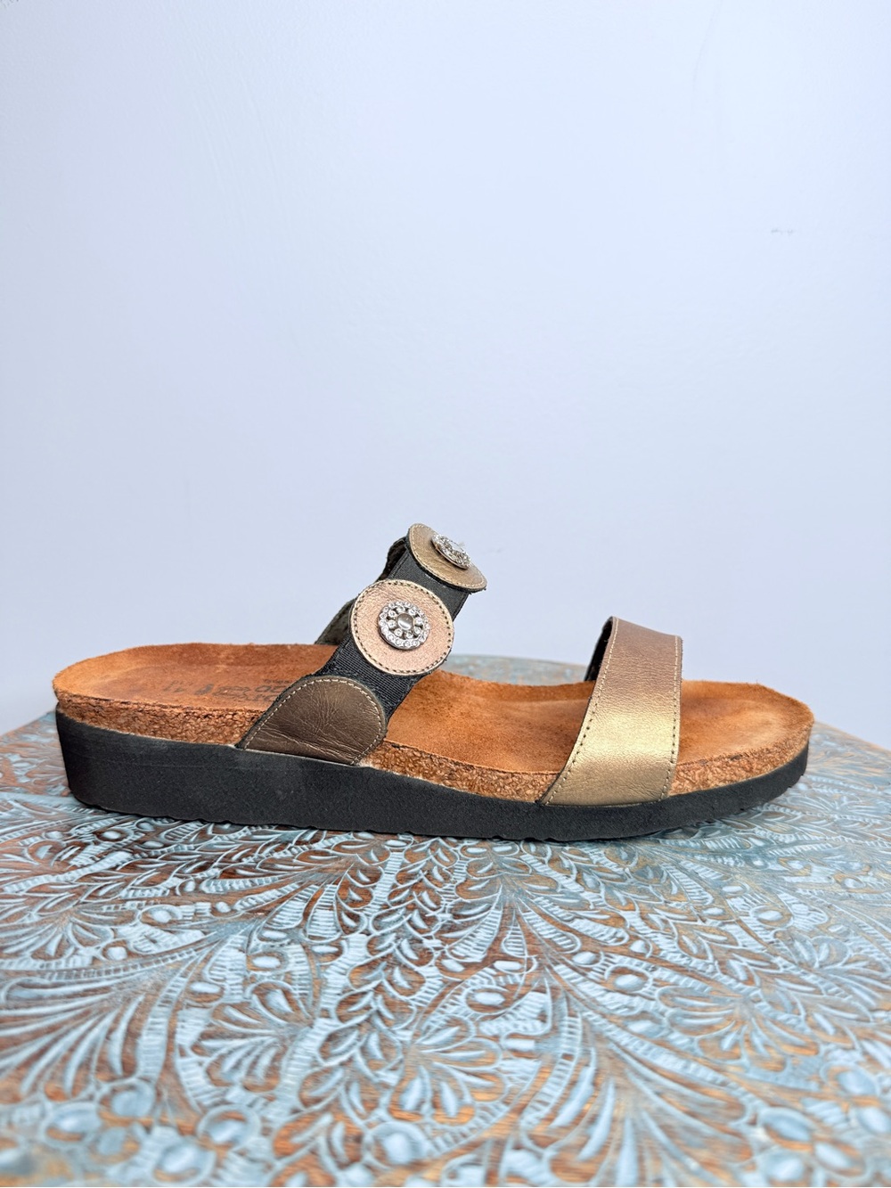 Naot Marissa Gold Leather Wedge Sandals Size 41